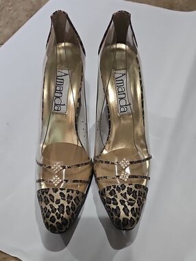 Amanda Leopard Print Pointed Toe Pumps with Clear Sides